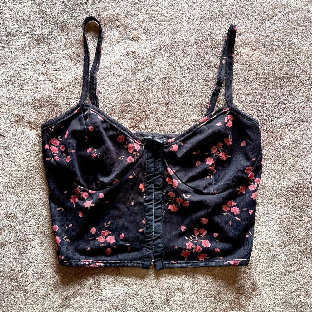 G Cherry Blossom Corset Front Clasp Crop Tank Top Vintage Women’s Sz S EUC